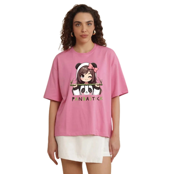 Women Cotton Tshirt Featuring Cute Pandastick Print at front - Perfect Casualwear
