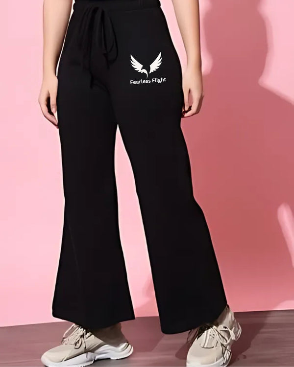 Women Black Loose Fit Trousers with Pockets for Summers- Fearless Flight Print Cotton Blend 😎