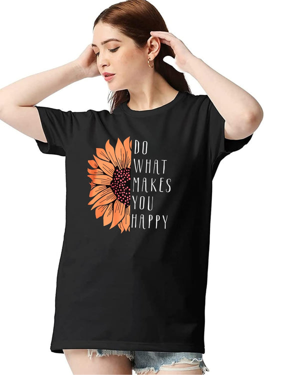 Women Positive Petals Cotton Black Tshirt - 💬🌸