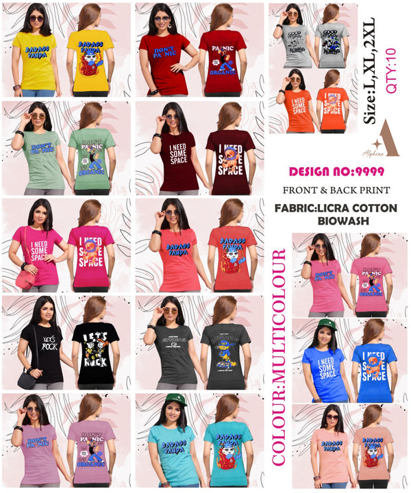 Women Front & Back Print Cotton Tshirt - Typography Amazing Prints