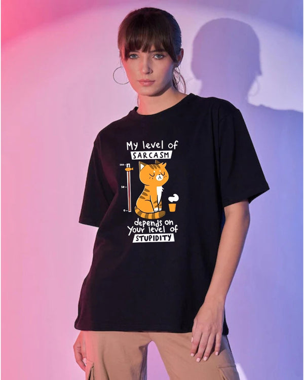 Alphine Women Cotton Round neck Tshirt Featuring front Print " My Level of Sarcasm Depends on Your level of Stupidity "